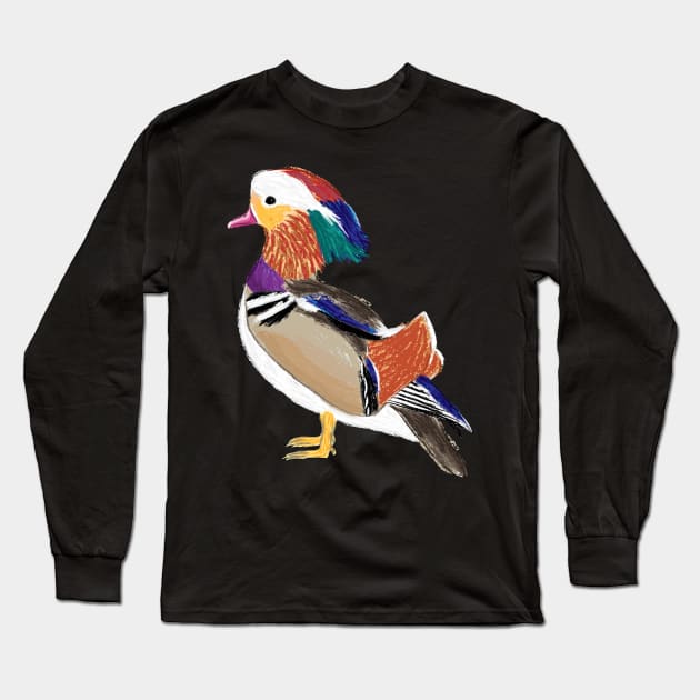 Nice Artwork showing a Mandarin Duck III Long Sleeve T-Shirt by JDHegemann